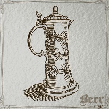 freehand drawing large beer mug in a retro style