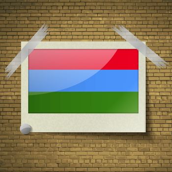 Flags of Karelia at frame on a brick background. Vector illustration