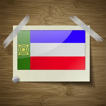 Flags of Khakassia at frame on wooden texture. Vector illustration
