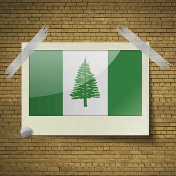 Flags of Norfolk Island at frame on a brick background. Vector illustration