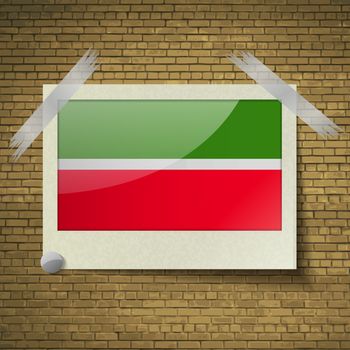 Flags of Tatarstan at frame on a brick background. Vector illustration