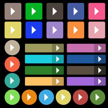 play button  icon sign. Set from twenty seven multicolored flat buttons. Vector illustration