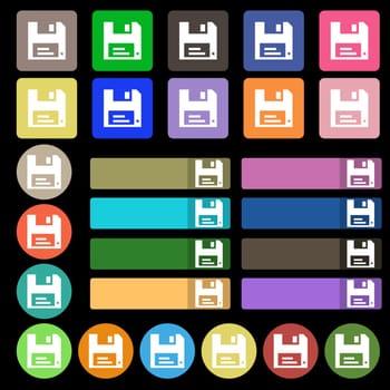 floppy  icon sign. Set from twenty seven multicolored flat buttons. Vector illustration