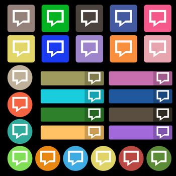 Speech bubble, Think cloud  icon sign. Set from twenty seven multicolored flat buttons. Vector illustration