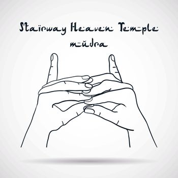 Element yoga Stairway Heaven Temple mudra hands with mehendi patterns. Vector illustration for a yoga studio, tattoo, spa, postcards, souvenirs. 