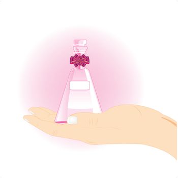 The Decorative vial spirit in feminine hand.Vector illustration