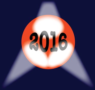 A spotlit globe with the year 2016 in large numbers.