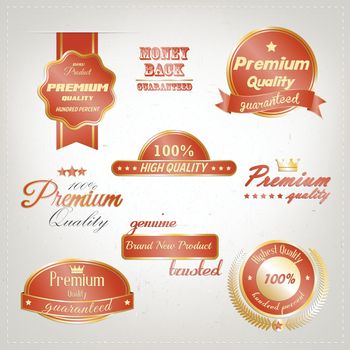 Set of labels with the text or message "premium quality".
