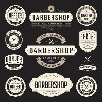 Set of retro barber shop icons in vector format.