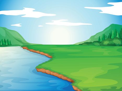 Vector illustration of a beautiful summer landscape with animals.