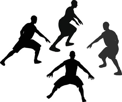 vector image - basketball player silhouette in defense pose, isolated on white background
