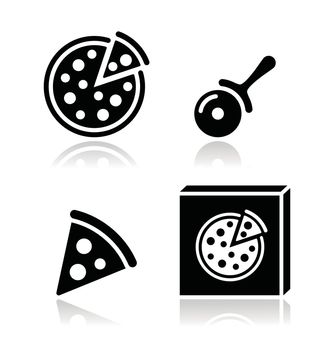 Illustration with a collection of pizza elements.
