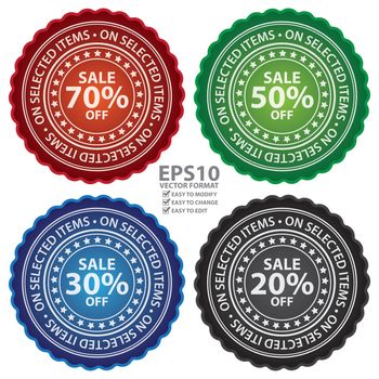 Set of colorful sale labels in this illustration.