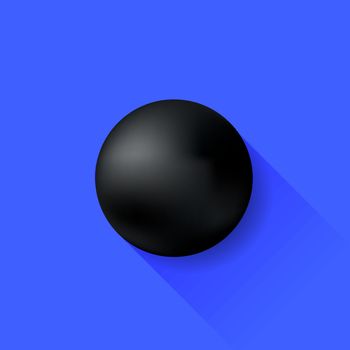 Black Ball Isolated on Blue Background. Long Shadow