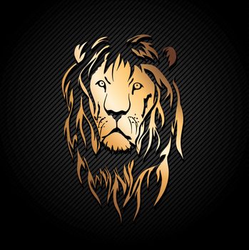 Illustration of Gold Lion Head Over Dark Background