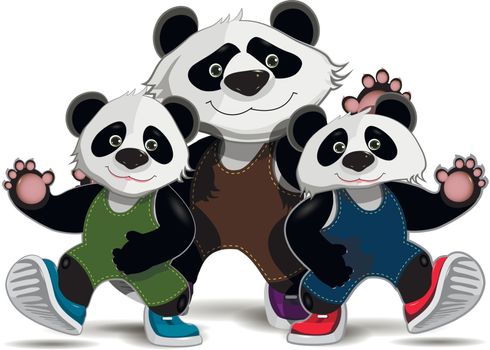 Illustration of a family of pandas in sneakers