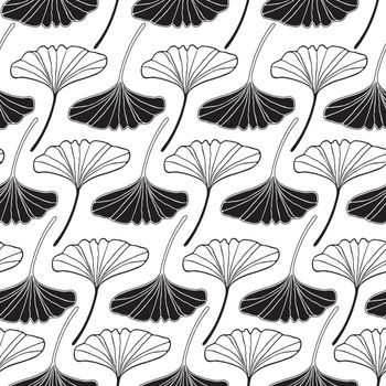 gingko leaf sketch doodle set 2 pattern seamless black and white
