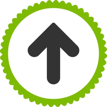 Arrow Up round stamp icon. This flat vector symbol is drawn with eco green and gray colors on a white background.