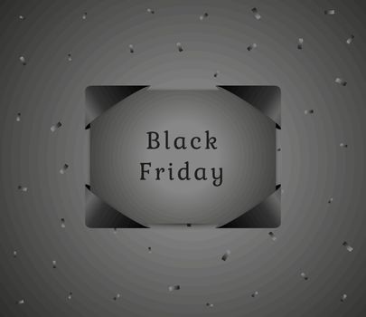 black friday gift with black confetti on dark gray gradient background
