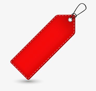 empty red price tag with shadow on gray background
