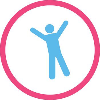 Joy vector icon. This rounded flat symbol is drawn with pink and blue colors on a white background.