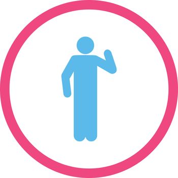 Opinion vector icon. This rounded flat symbol is drawn with pink and blue colors on a white background.