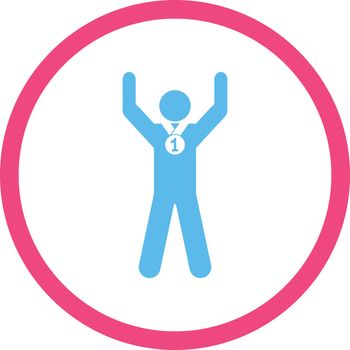 Winner vector icon. This rounded flat symbol is drawn with pink and blue colors on a white background.