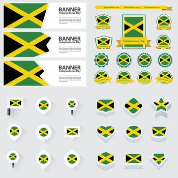 jamaica independence day, infographic, and label Set.