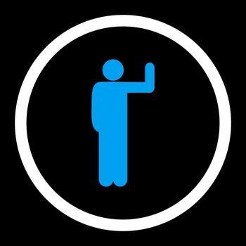 Vote vector icon. This rounded flat symbol is drawn with blue and white colors on a black background.