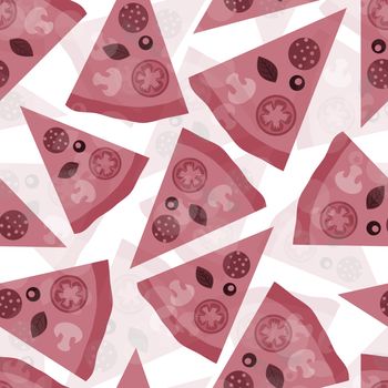 Seamless pizza pattern with different ingredients. Vector illustration. Design element.