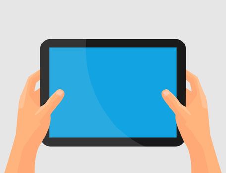 Digital tablet using with hands touching screen.Hands holing tablet computer with blank screen. Mobile devices technology concept. Vector illustration.Design element.