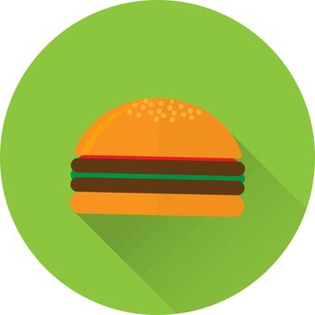 Vector illustration of flat fast food icon. Icon of hamburger for menu, cafe and restaurant. Colorful and long shadow. Element for web design. 