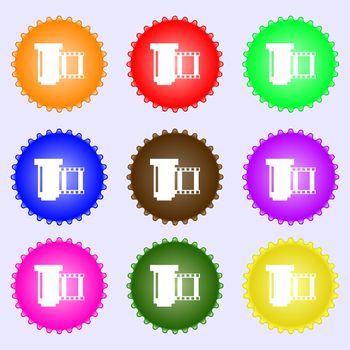 negative films icon symbol.. A set of nine different colored labels. Vector illustration