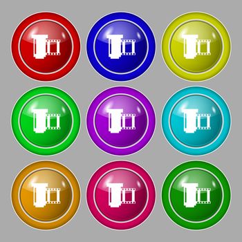negative films icon symbol.. Symbol on nine round colourful buttons. Vector illustration