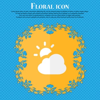 weather . Floral flat design on a blue abstract background with place for your text. Vector illustration