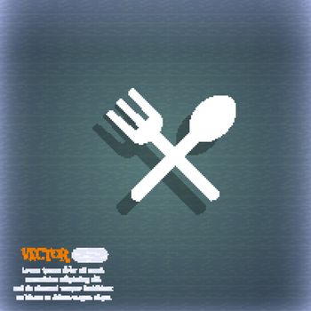 Fork and spoon crosswise, Cutlery, Eat icon sign. On the blue-green abstract background with shadow and space for your text. Vector illustration