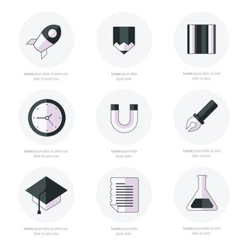 school Web icons set black and white color