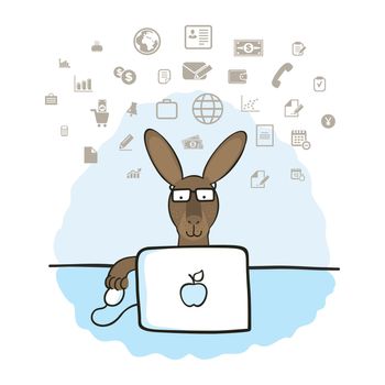 Kangaroo running on the computer. Vector illustration