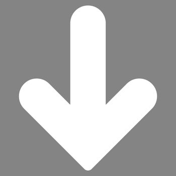 Arrow Down icon from Primitive Set. This isolated flat symbol is drawn with white color on a gray background, angles are rounded.