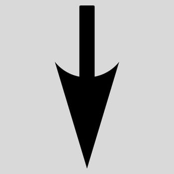 Sharp Down Arrow icon from Primitive Set. This isolated flat symbol is drawn with black color on a light gray background.