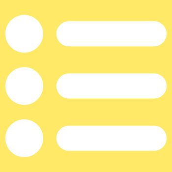 Items icon from Primitive Set. This isolated flat symbol is drawn with white color on a yellow background, angles are rounded.