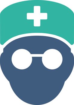 Medic Head vector icon. Style is bicolor flat symbol, cobalt and cyan colors, rounded angles, white background.