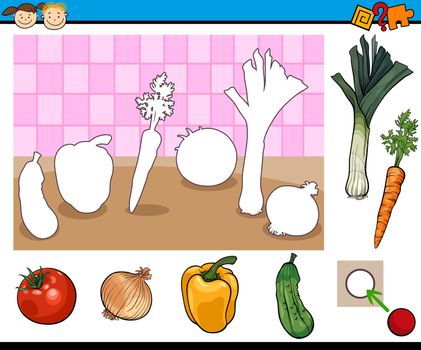 Cartoon Illustration of Educational Game for Preschool Children with Vegetables