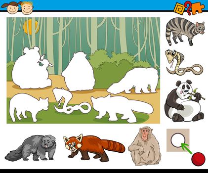 Cartoon Illustration of Educational Game for Preschool Kids with Animal Characters