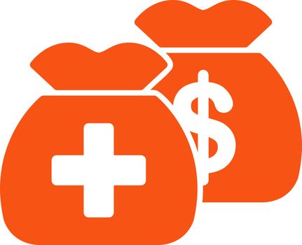Health Care Funds vector icon. Style is flat symbol, orange color, rounded angles, white background.