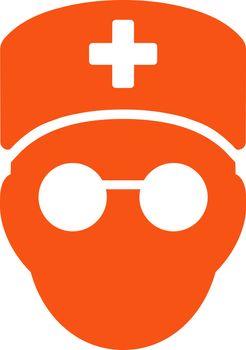 Medic Head vector icon. Style is flat symbol, orange color, rounded angles, white background.