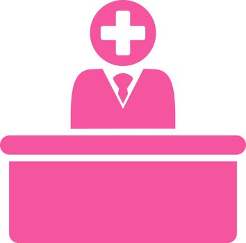 Medical Bureaucrat vector icon. Style is flat symbol, pink color, rounded angles, white background.