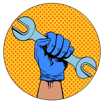 Sign of repair of the hand holding the wrench symbol pictogram