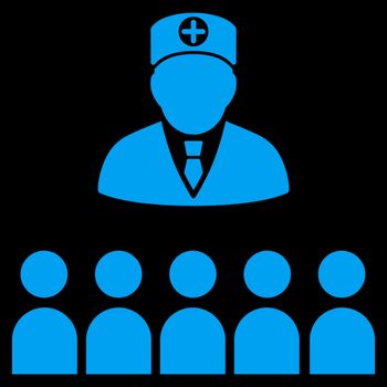 Doctor Class vector icon. Style is flat symbol, blue color, rounded angles, black background.