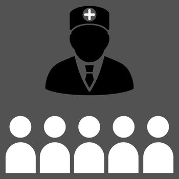 Doctor Class vector icon. Style is bicolor flat symbol, black and white colors, rounded angles, gray background.